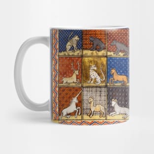 MEDIEVAL BESTIARY FANTASTIC ANIMALS IN GOLD RED BLUE COLORS Mug